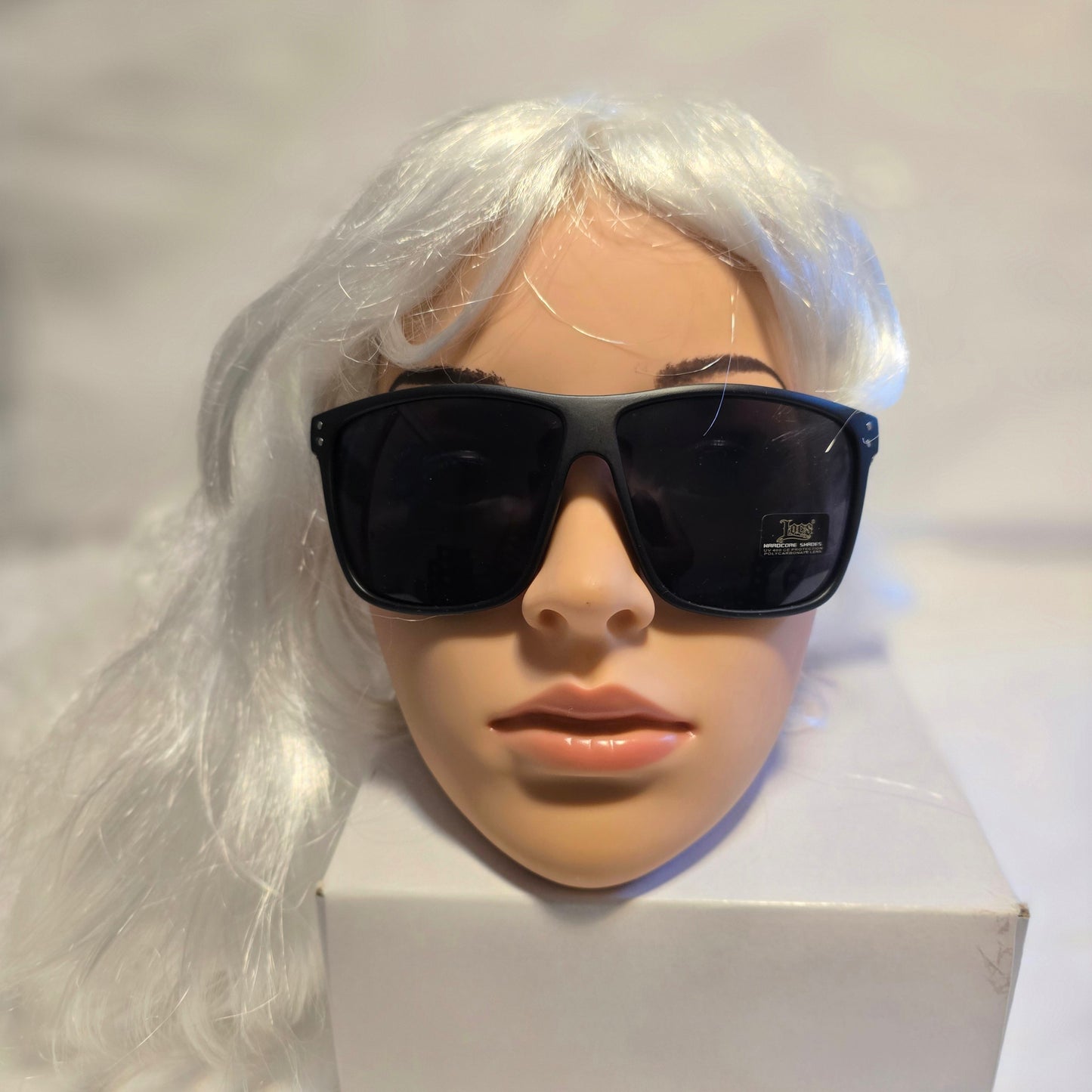 LOCS Retro Style Sunglasses Bandana Printed Temples Dark Lens Matte Black And White Frames for Men and Women