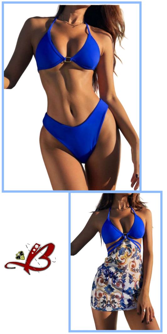 "Blue Hawaii"  3 piece bikini and sarong set