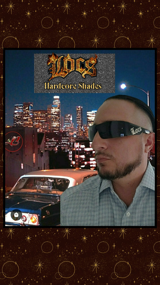 LOCS Glossy Black Large Logo Hardcore Shades OG Authentic Gangster Cholo Sunglasses Biker  Large Frame Street Trend Dark Lens Wrap Shades | Original & Authentic Locs