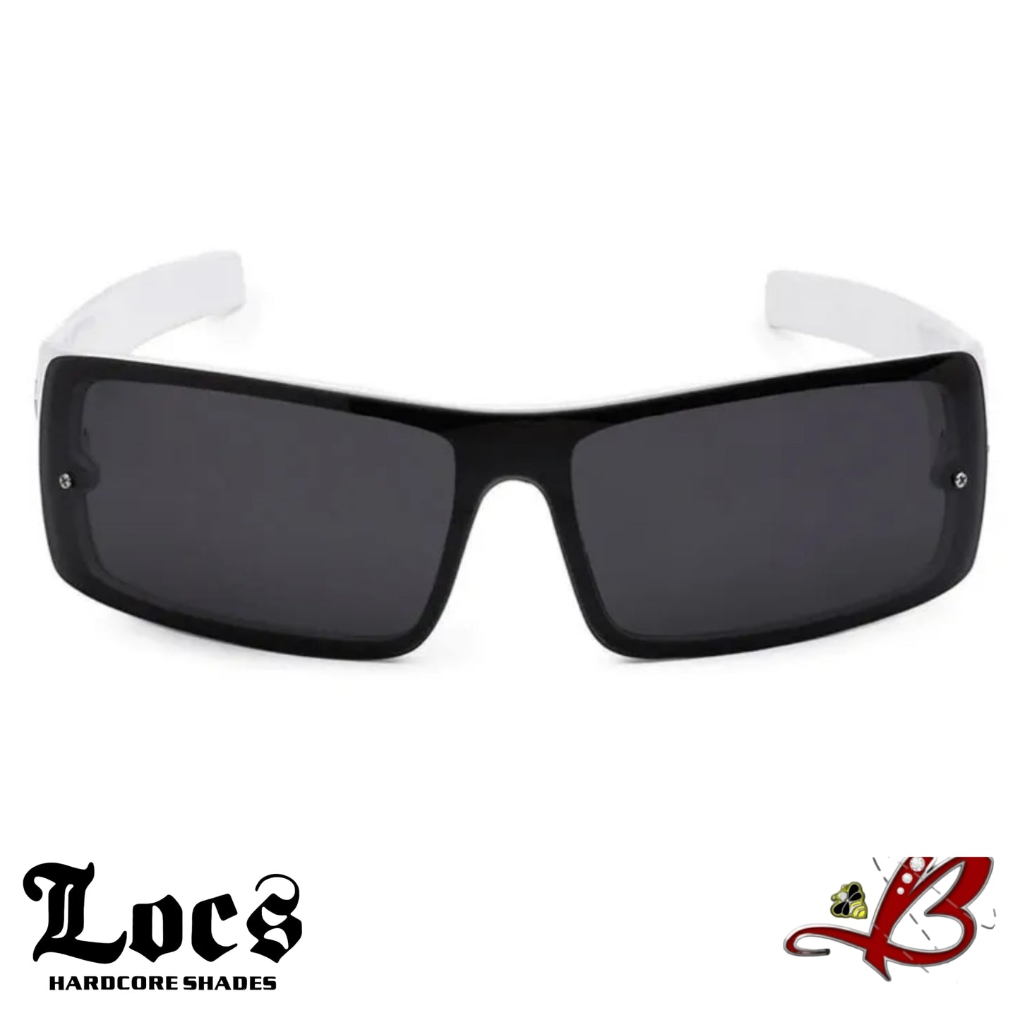 LOCS Large Logo Glossy White Frame Gangster Cholo Sunglasses Street Trend Dark Lens Wrap Shades | Original & Authentic Locs