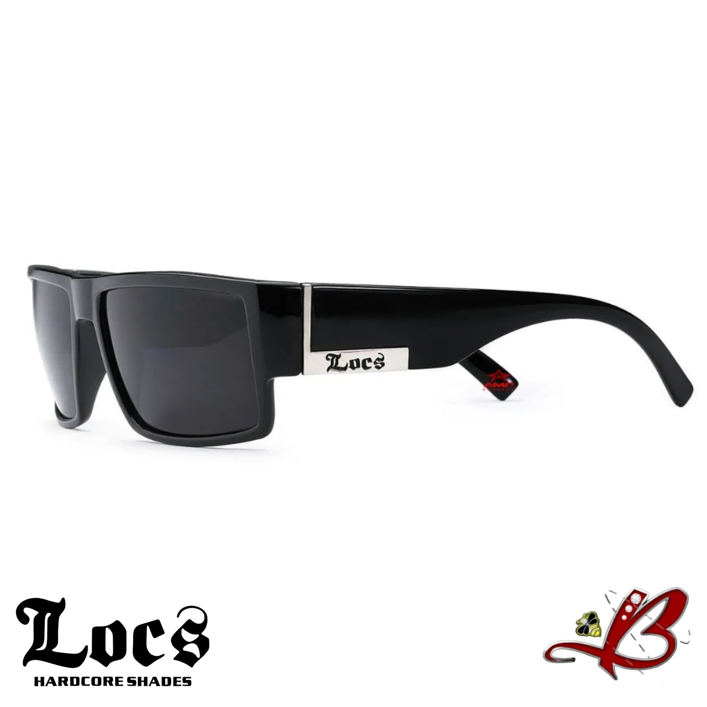 Locs OG Square Gangster Lowrider Sunglasses Street Smoke Black Frame Dark Lens Silver Accent Shades