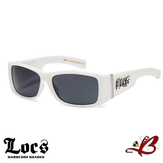 LOCS White Frame Full Rim OG Gangster Cholo Style Dark Lenses Hardcore Sport Shades
