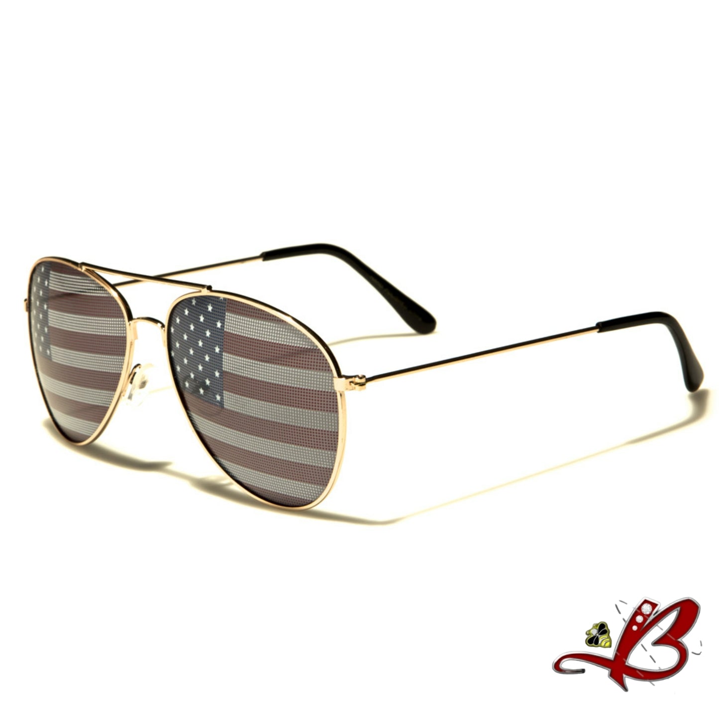 Old Glory USA Flag Retro Aviator Classic Sunglasses United States of America Patriotic Shades