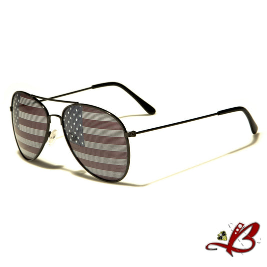 Old Glory USA Flag Retro Aviator Classic Sunglasses United States of America Patriotic Shades
