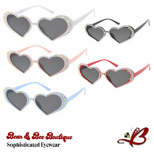 Eye Heart You Rhinestone Bling Outline Accent Luxury Designer Shades Full Rim Special Edition Heart Shaped Frame Vintage Modern 100% UV Protection Sunglasses