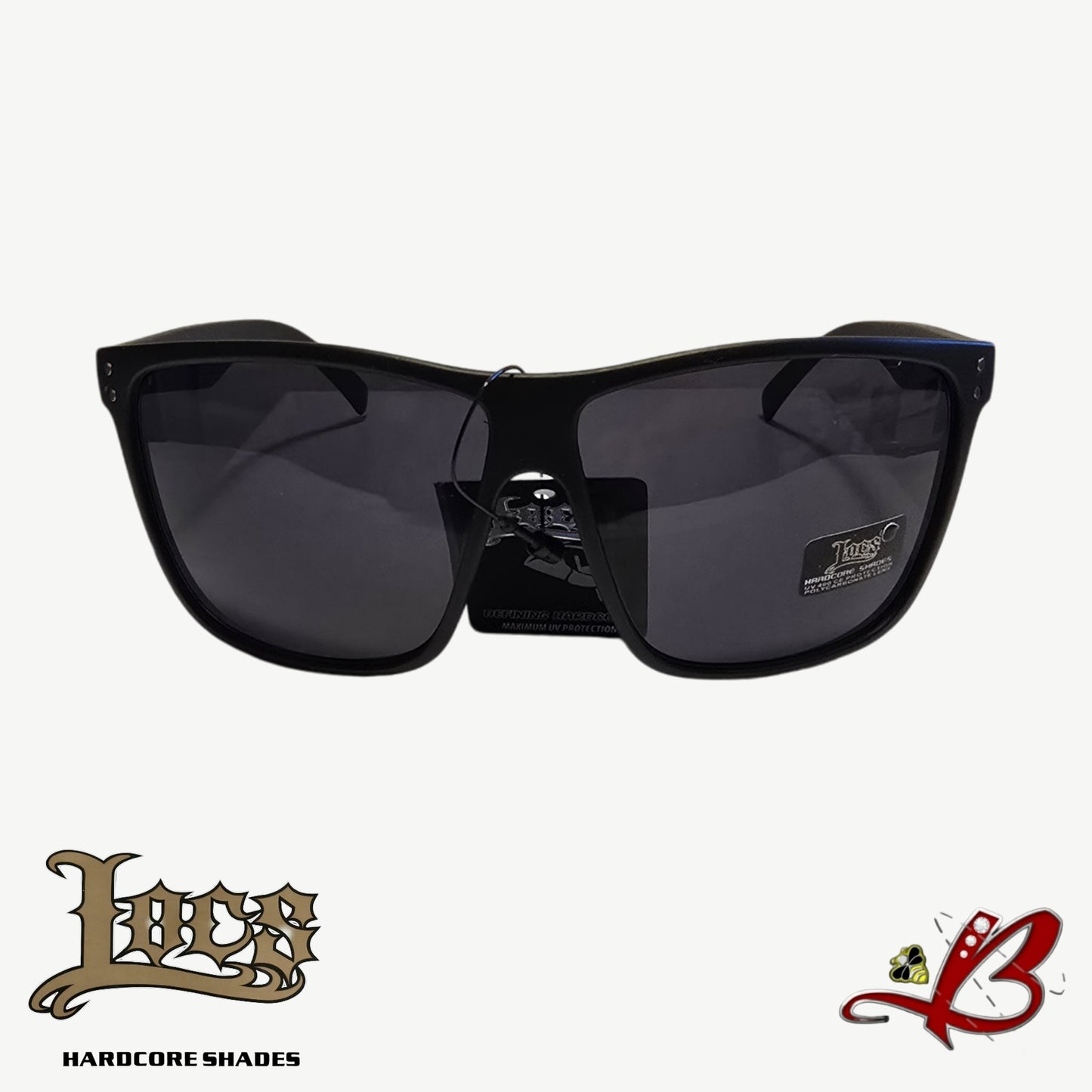 LOCS Retro Style Sunglasses Bandana Printed Temples Dark Lens Matte Black And White Frames for Men and Women