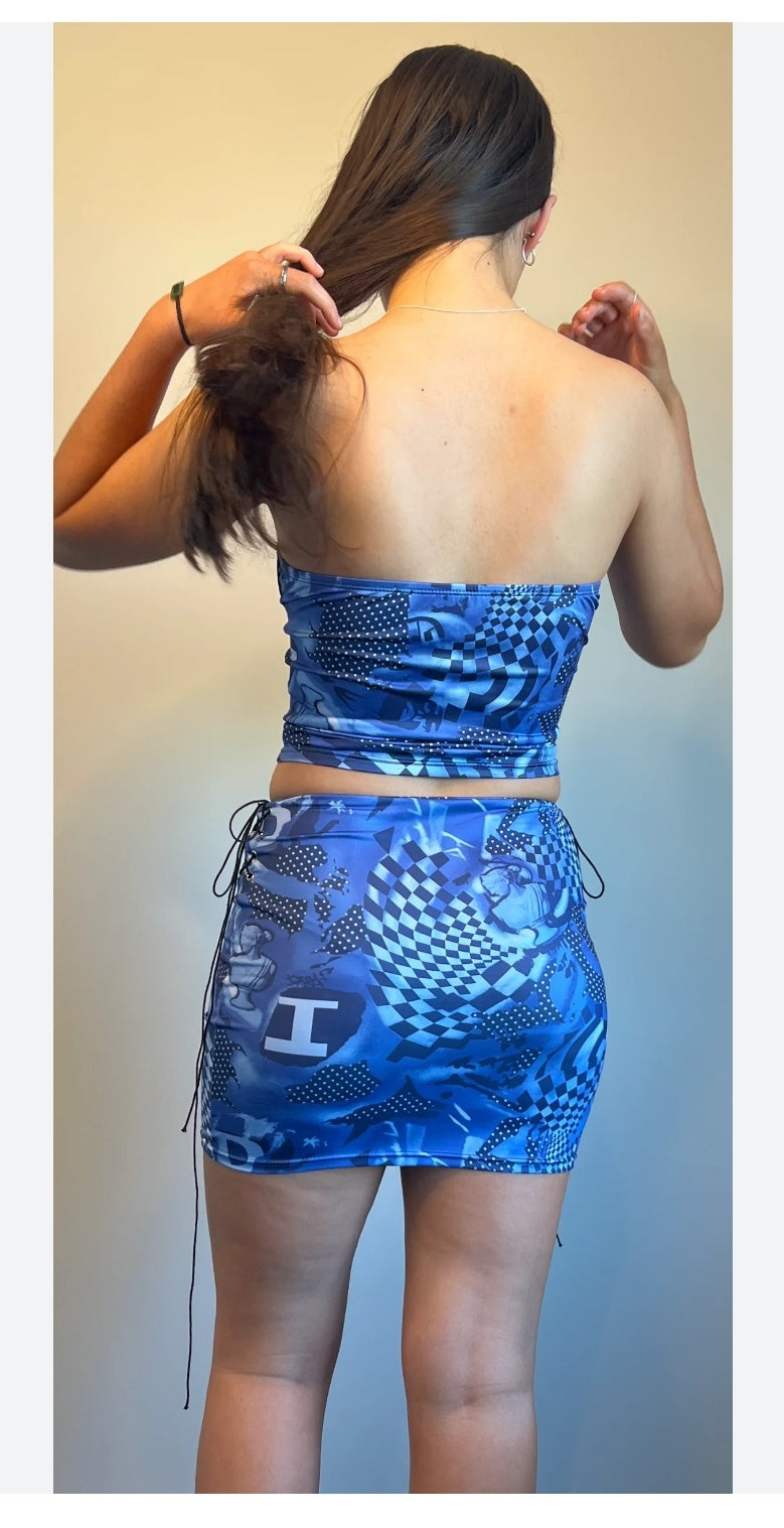 Classical Geometric Print Top and Skirt set