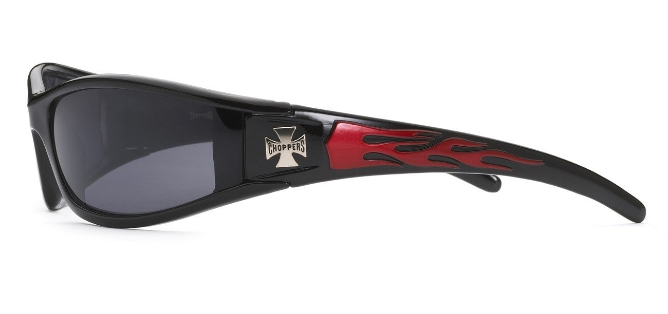 Men's Choppers Wrap Around Hardcore Biker Sunglasses Flame Print Full Rim Black Motorcycle Shades