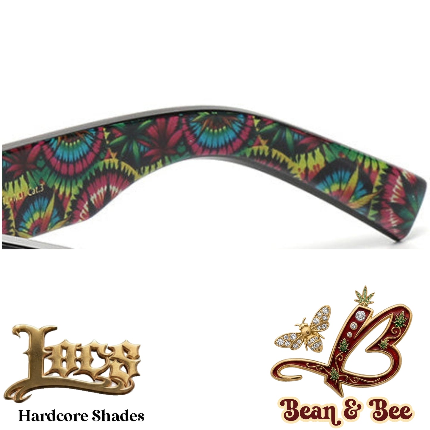 LOCS Midnight Toker Hardcore Shades – Thick Glossy Black Rectangle Sunglasses w/ Psychedelic Inner Temple Leaf Graphic & Gothic Logo Outer Temple OG Gangsta Cholo Biker Street OG Gangsta Modern Classic Style | Genuine Authentic Locs