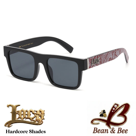 LOCS Bandana Block Hardcore Shades – Unisex Flat-Top Paisley Bandana Print Square Sunglasses Flat Top Streetwear Fashion Glasses