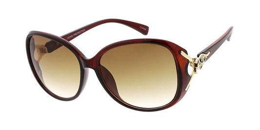 Large Frame Ladies Sunglasses with Fox Head Rhinestone Accent