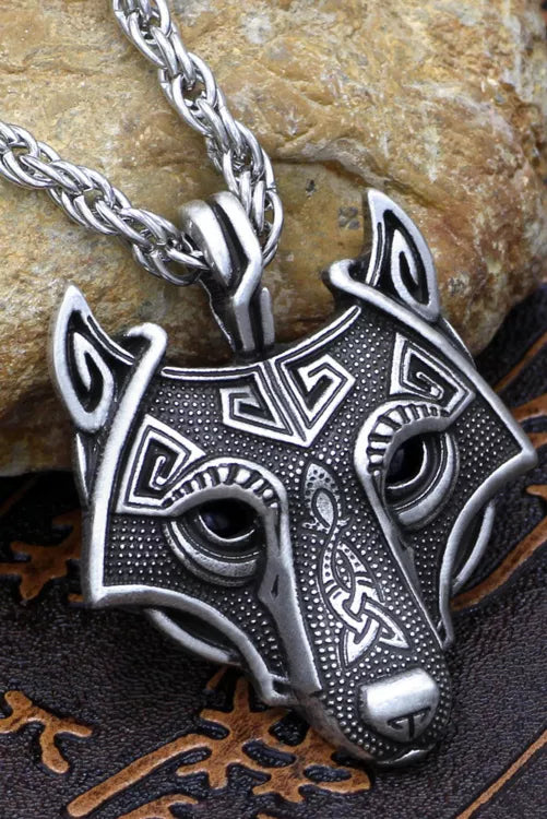 Sterling Silver Wolf Head  Pendant Necklace