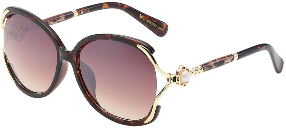 VG Rhinestone Clamp Frame Pearl Accent Ladies Sunglasses