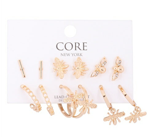 Core NY Gold Bee Earrings (set of 6 pairs)