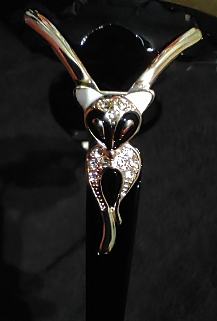 Large Frame Ladies Sunglasses with Fox Head Rhinestone Accent