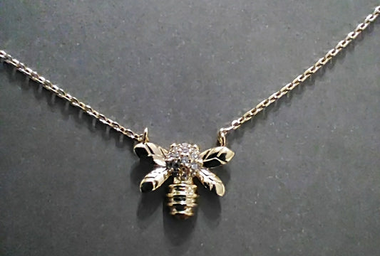 Gold Honeybee Cubic Zirconia Necklace