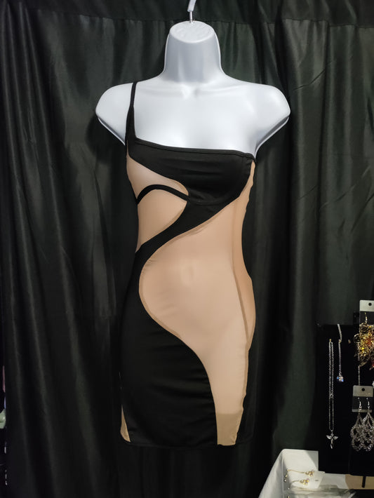 Black Solid and Sheer Meshwork dress