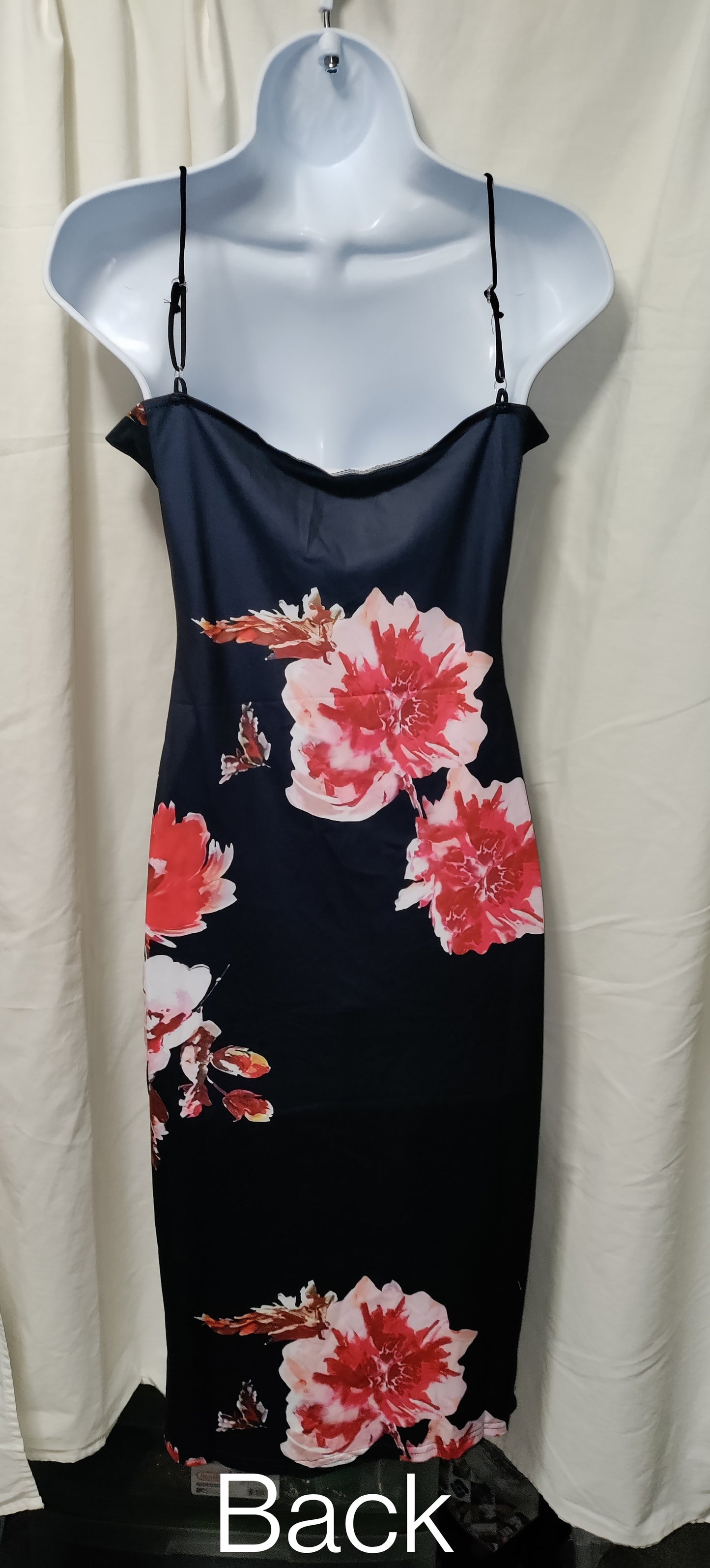 Black Satin Floral Print Dress