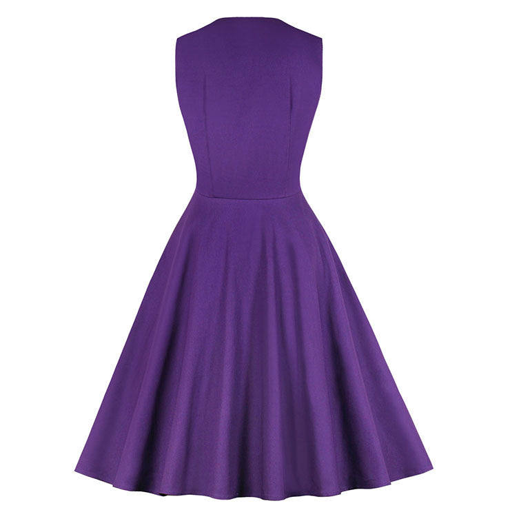 Purple Rockabilly Polka Dot Sleeveless Cocktail Swing Dress