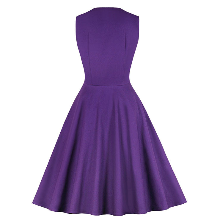Purple Rockabilly Polka Dot Sleeveless Cocktail Swing Dress