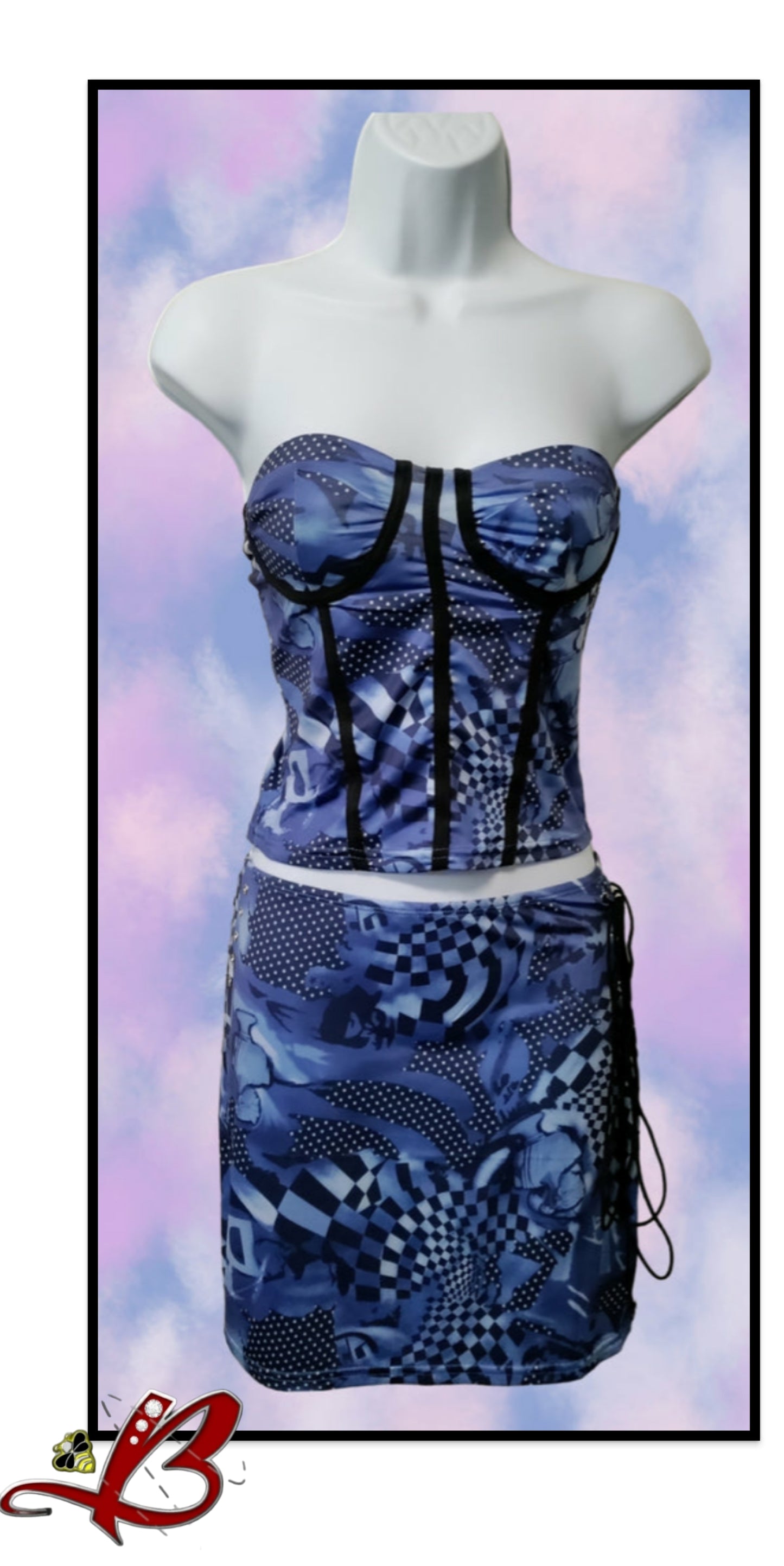 Classical Geometric Print Top and Skirt set