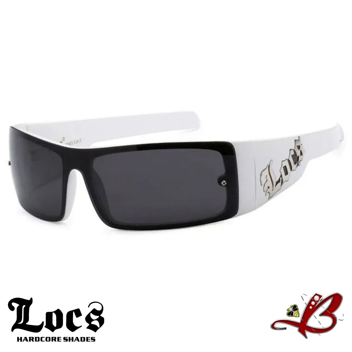 LOCS Large Logo Glossy White Frame Gangster Cholo Sunglasses Street Trend Dark Lens Wrap Shades | Original & Authentic Locs