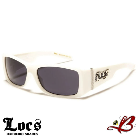 LOCS White Frame Full Rim OG Gangster Cholo Style Dark Lenses Hardcore Sport Shades