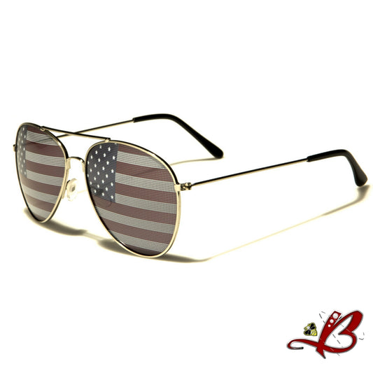 Old Glory USA Flag Retro Aviator Classic Sunglasses United States of America Patriotic Shades