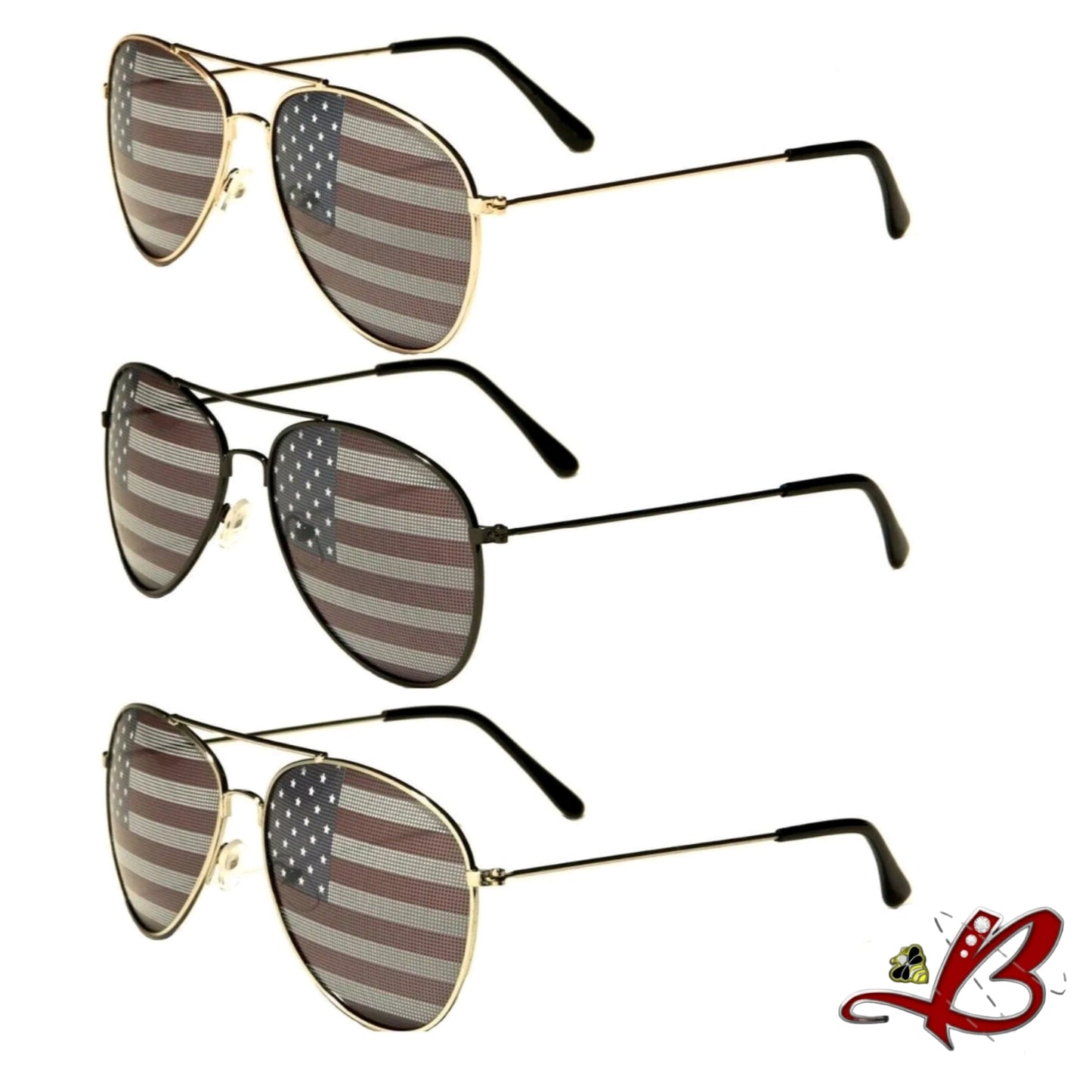 Old Glory USA Flag Retro Aviator Classic Sunglasses United States of America Patriotic Shades
