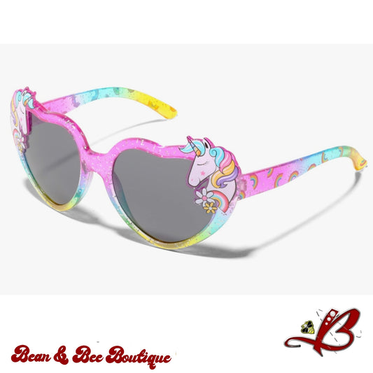 Zoo Crew Children's Unicorn Rainbow Heart Shaped Full Frame Shatterproof UV Protection Sunglasses Fun Cute Shades for Kids