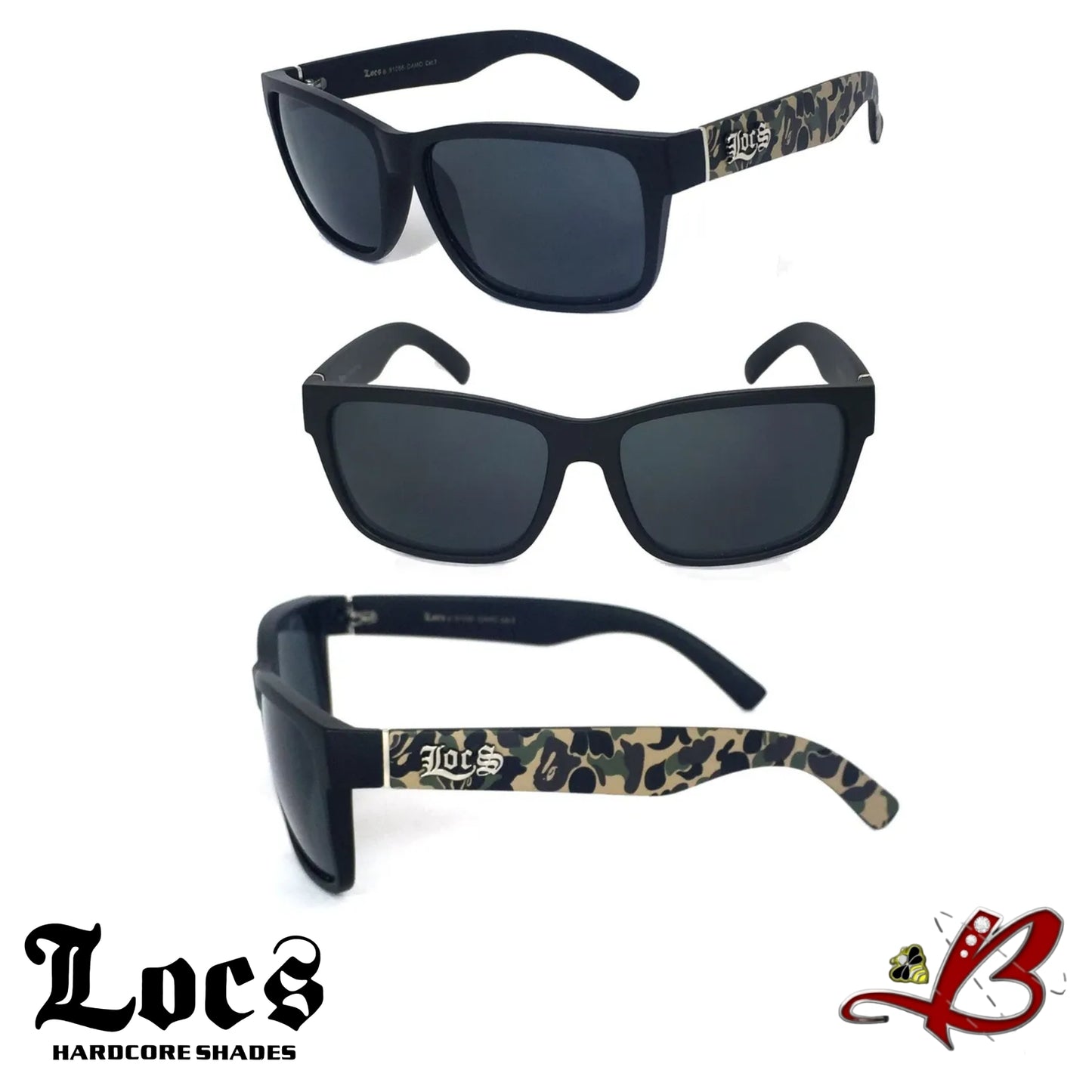 LOCS Camouflage Wrap Around Matte Square Sport Hardcore Shades Classic Casual OG Gangster Style Cholo Full Frame Camo Print Sunglasses |Original & Authentic Locs