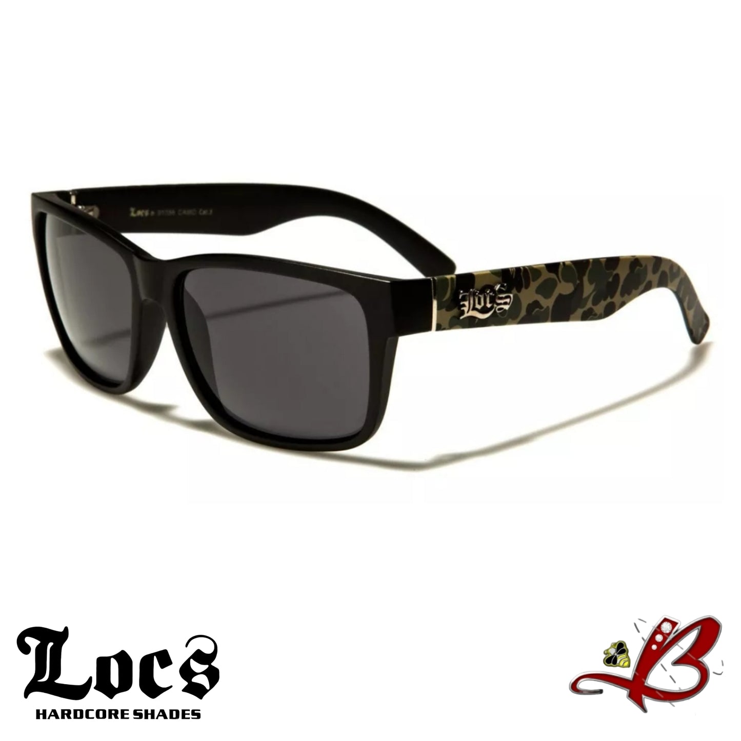 LOCS Camouflage Wrap Around Matte Square Sport Hardcore Shades Classic Casual OG Gangster Style Cholo Full Frame Camo Print Sunglasses |Original & Authentic Locs