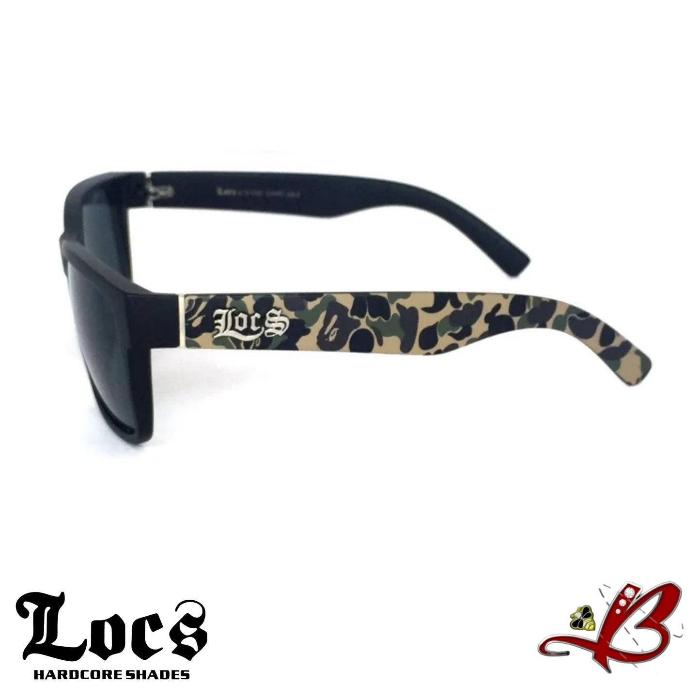 LOCS Camouflage Wrap Around Matte Square Sport Hardcore Shades Classic Casual OG Gangster Style Cholo Full Frame Camo Print Sunglasses |Original & Authentic Locs