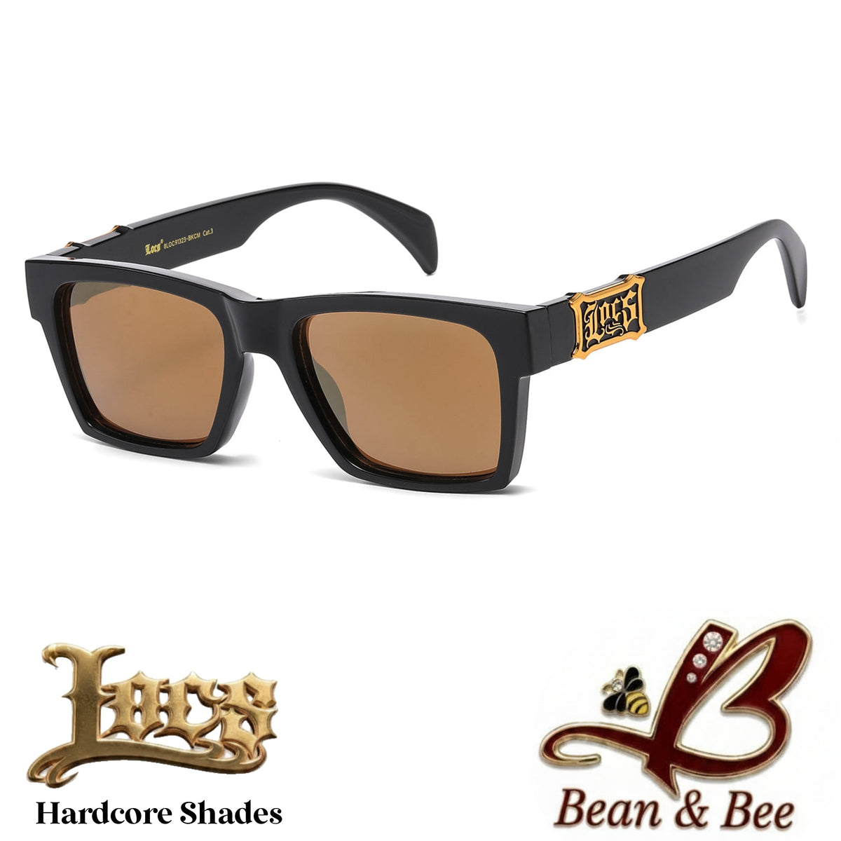 LOCS "Undertaker / Emprendedor" Hardcore Shades  Thick Square Gloss Black Frame OG Gangsta Cholo Lowrider Streetwear UV400 Protection Gothic Metal Plaque Sunglasses Hip Hop Fashion Eyewear