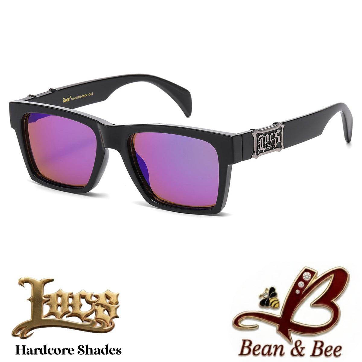 LOCS "Undertaker / Emprendedor" Hardcore Shades  Thick Square Gloss Black Frame OG Gangsta Cholo Lowrider Streetwear UV400 Protection Gothic Metal Plaque Sunglasses Hip Hop Fashion Eyewear