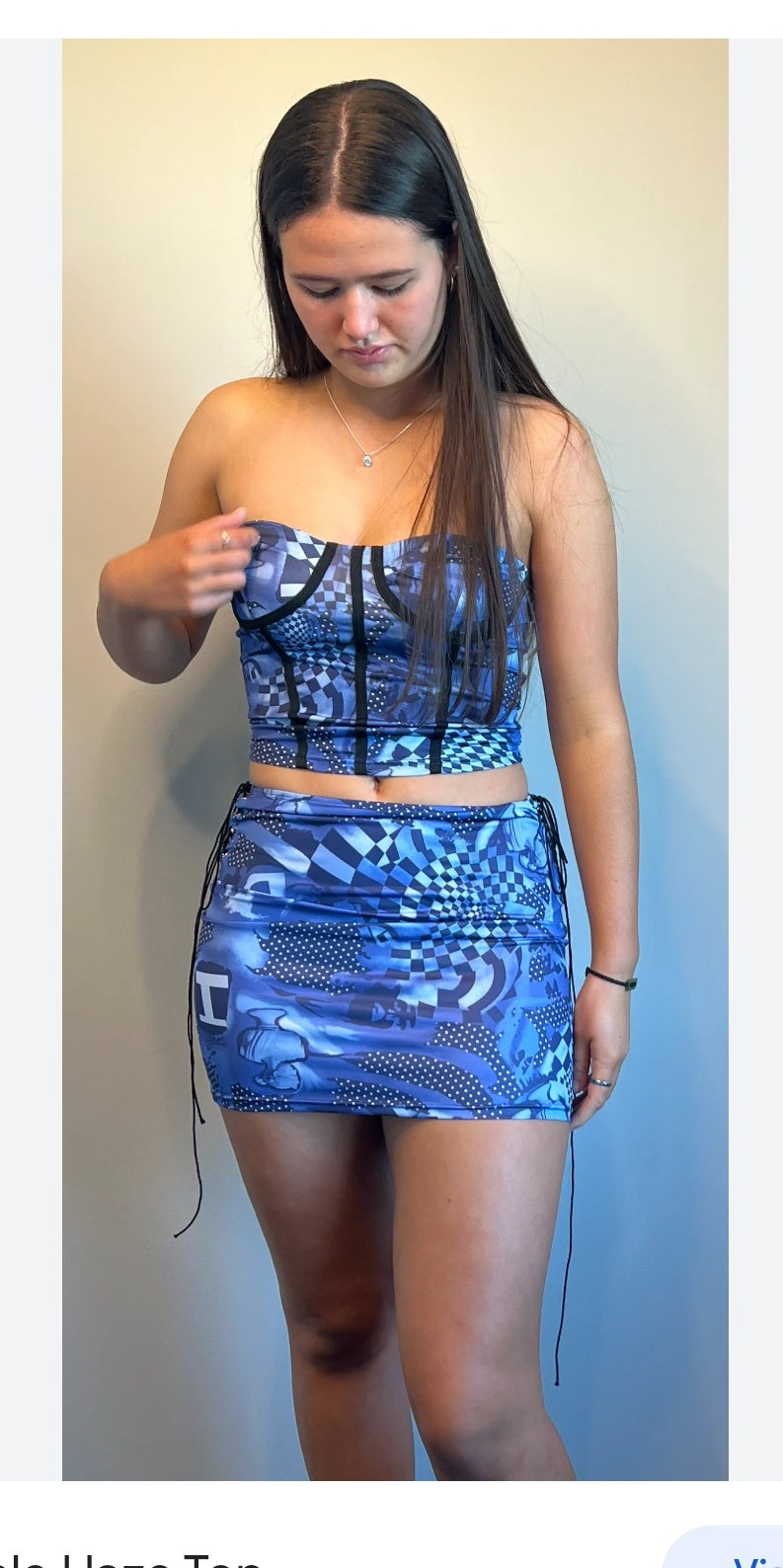 Classical Geometric Print Top and Skirt set