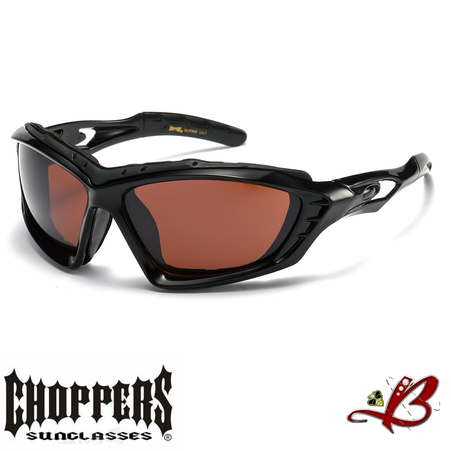CHOPPERS Black Mesa Shades Large Wraparound Gloss Frame Finish Wind Impact Resistant Foam Padded Glasses Motorcycle Riding Sunglasses UV Protection Biker Ridaz Driving Cruiser Sunglasses | Genuine Authentic Original Choppers Brand Sunglasses