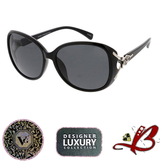 Large Frame Ladies Sunglasses with Fox Head Rhinestone Accent
