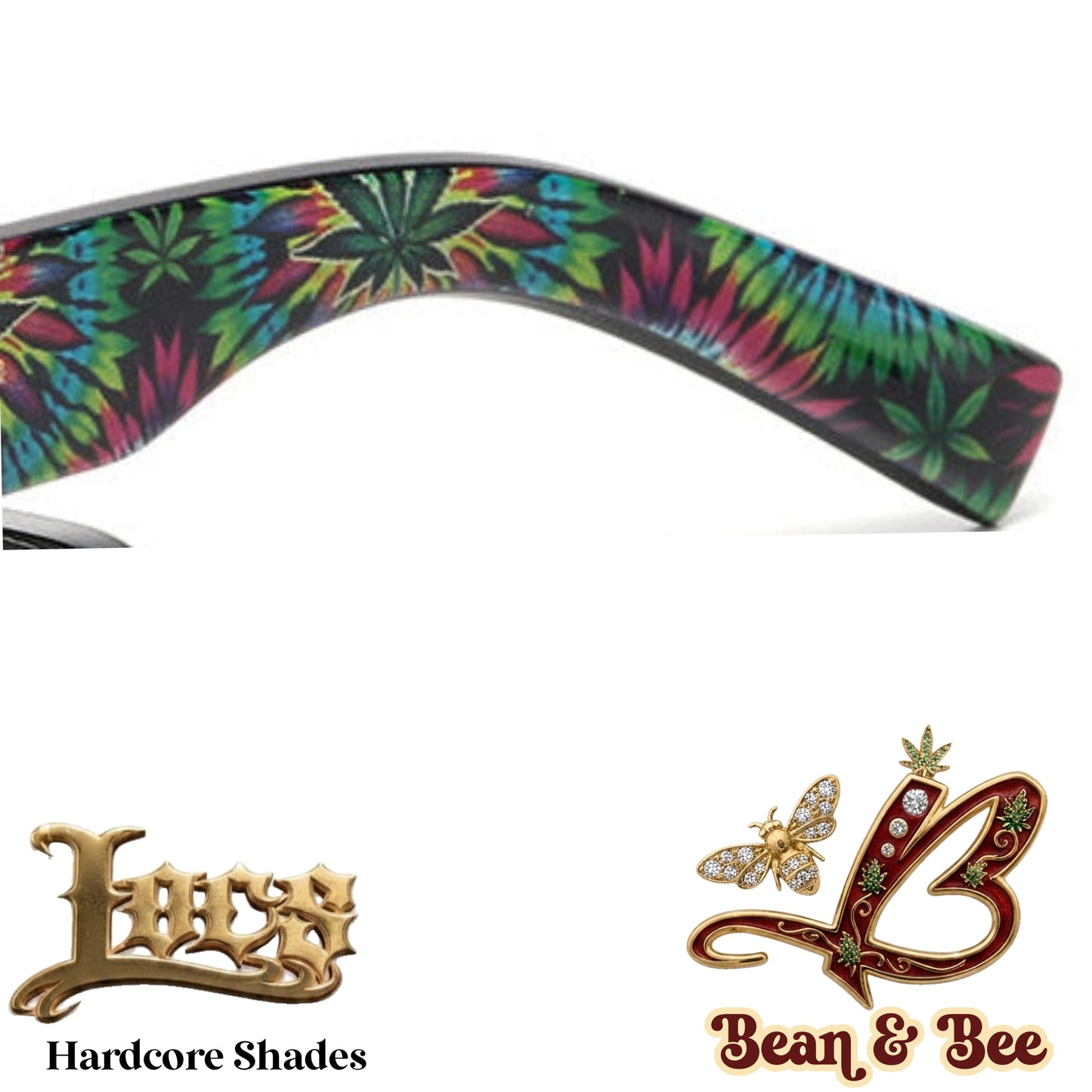 LOCS Midnight Toker Hardcore Shades – Thick Glossy Black Rectangle Sunglasses w/ Psychedelic Inner Temple Leaf Graphic & Gothic Logo Outer Temple OG Gangsta Cholo Biker Street OG Gangsta Modern Classic Style | Genuine Authentic Locs