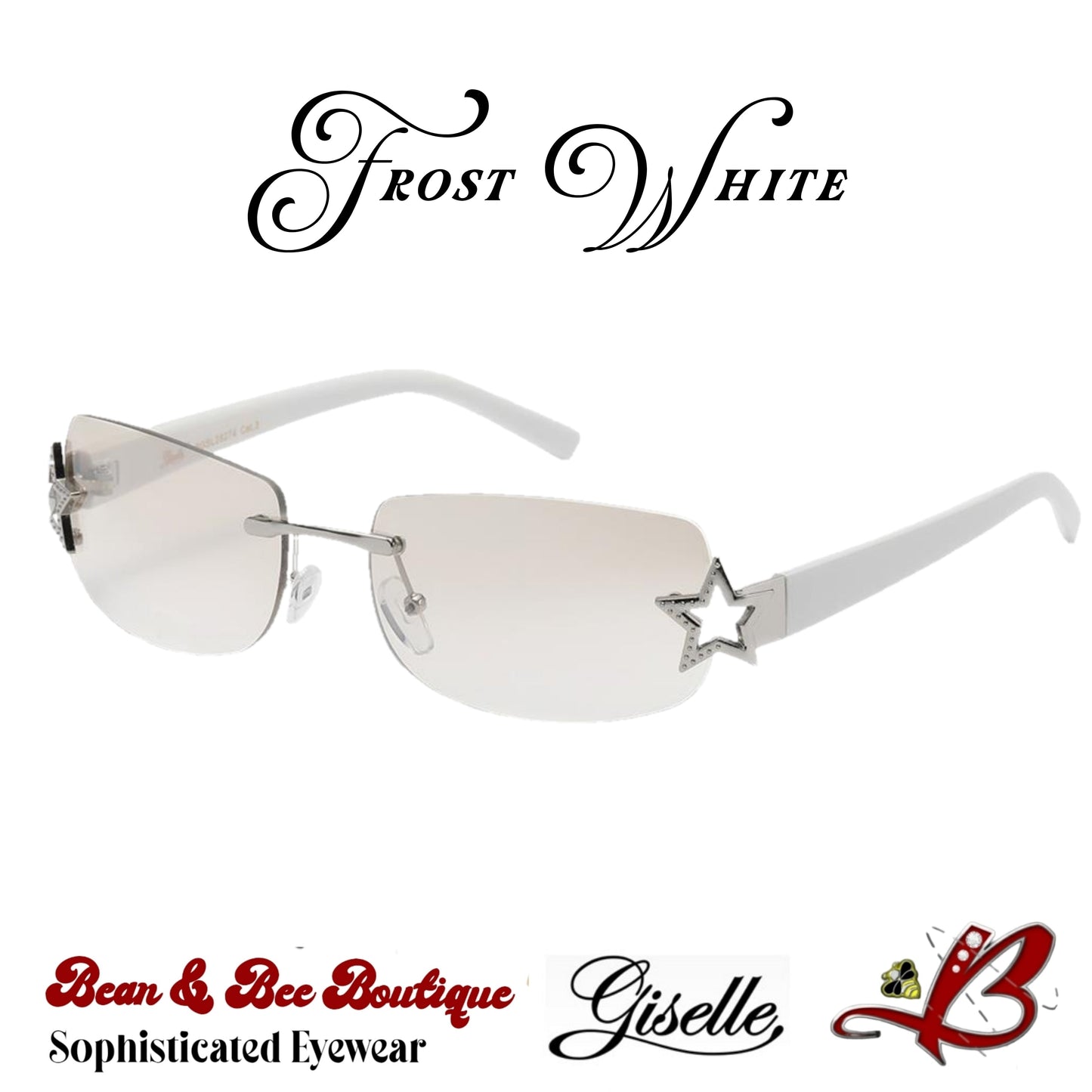 Giselle "Stargazer/Soñadora" Y2K Style Rimless Rectangular Sunglasses with Star Temple Accent in 6 Colorways Bean & Bee Boutique Sophisticated Eyewear TikTok Shop