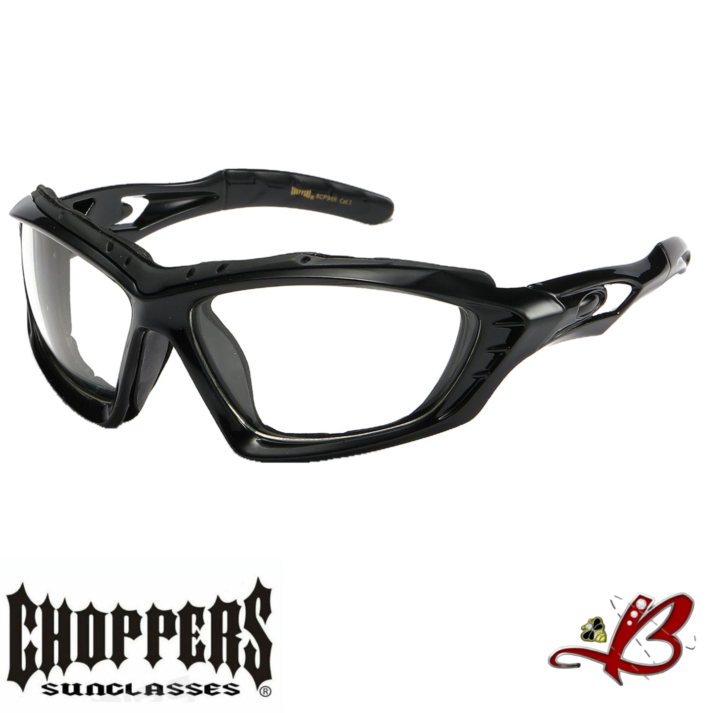 CHOPPERS Black Mesa Shades Large Wraparound Gloss Frame Finish Wind Impact Resistant Foam Padded Glasses Motorcycle Riding Sunglasses UV Protection Biker Ridaz Driving Cruiser Sunglasses | Genuine Authentic Original Choppers Brand Sunglasses