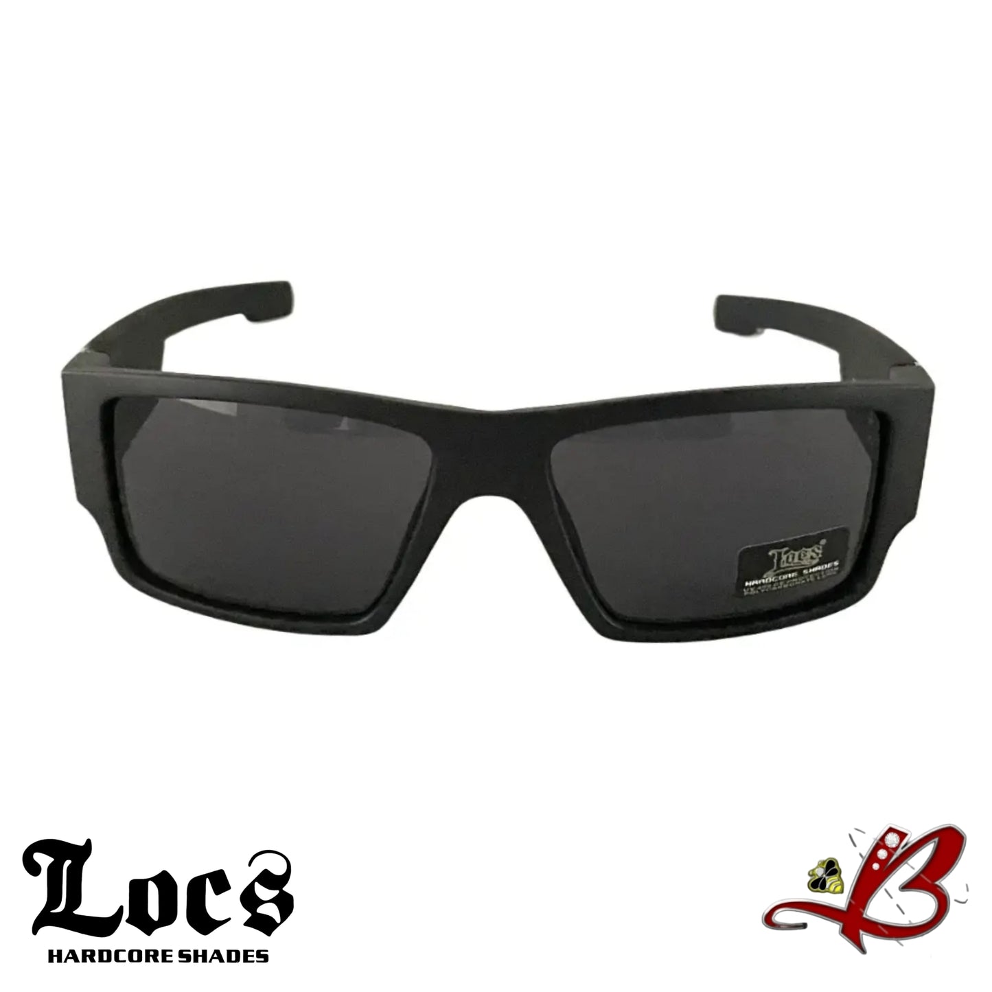 LOCS Mens Phantom Skull Matte Black Hardcore Cholo Shades Silver Accent Biker Full Frame With Skull Print Tough Guy's Sunglasses B&W Square Skull & Bones Temple Wrap Around Mens Womens Calavera y Huesos Lentes Para Hombres Mujeres | Original & Authentic