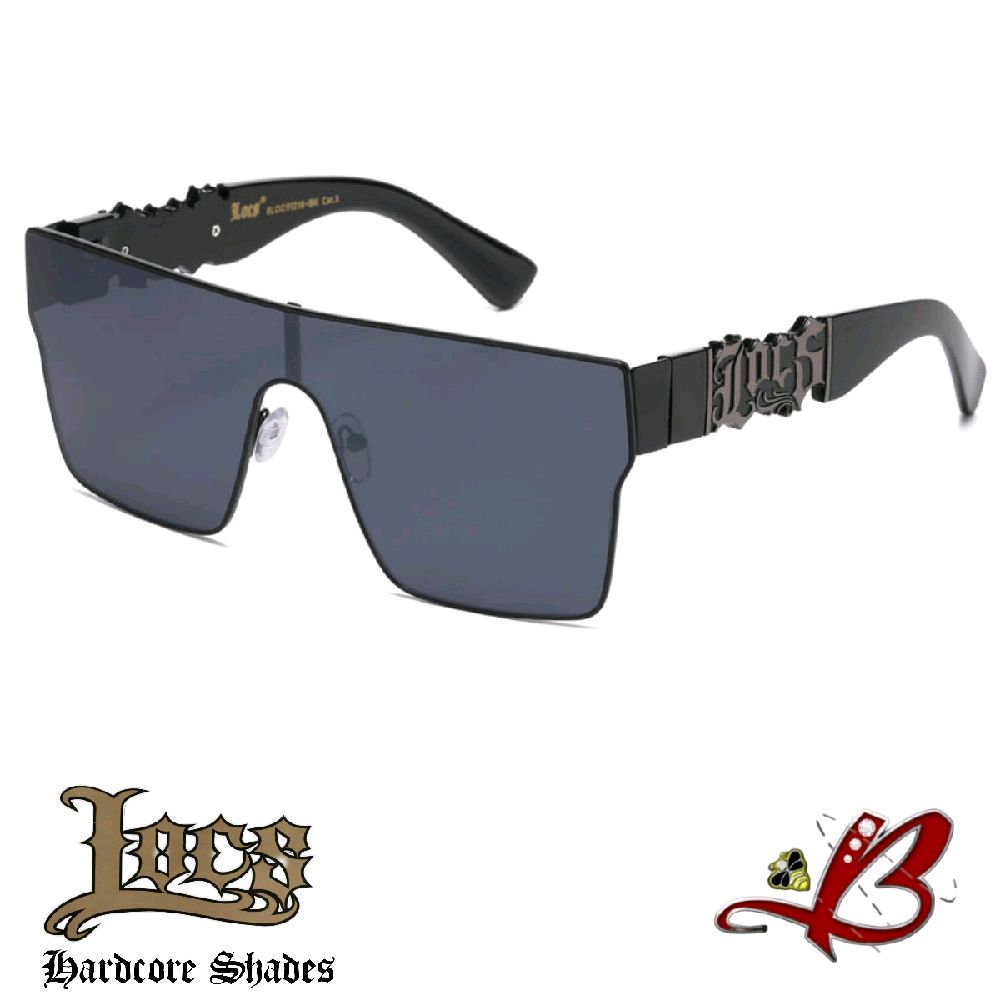 Locs Obsidian Eyes Hardcore Shades Unisex Flat Top Sunglasses Wire Frame Bold Y2K 18s Rectangle Shield Frame, Wide Oversized Sunglasses Retro Modern Hip Hop Style Logo Temple Detail | Original Authentic Genuine Locs Gafas De Sol