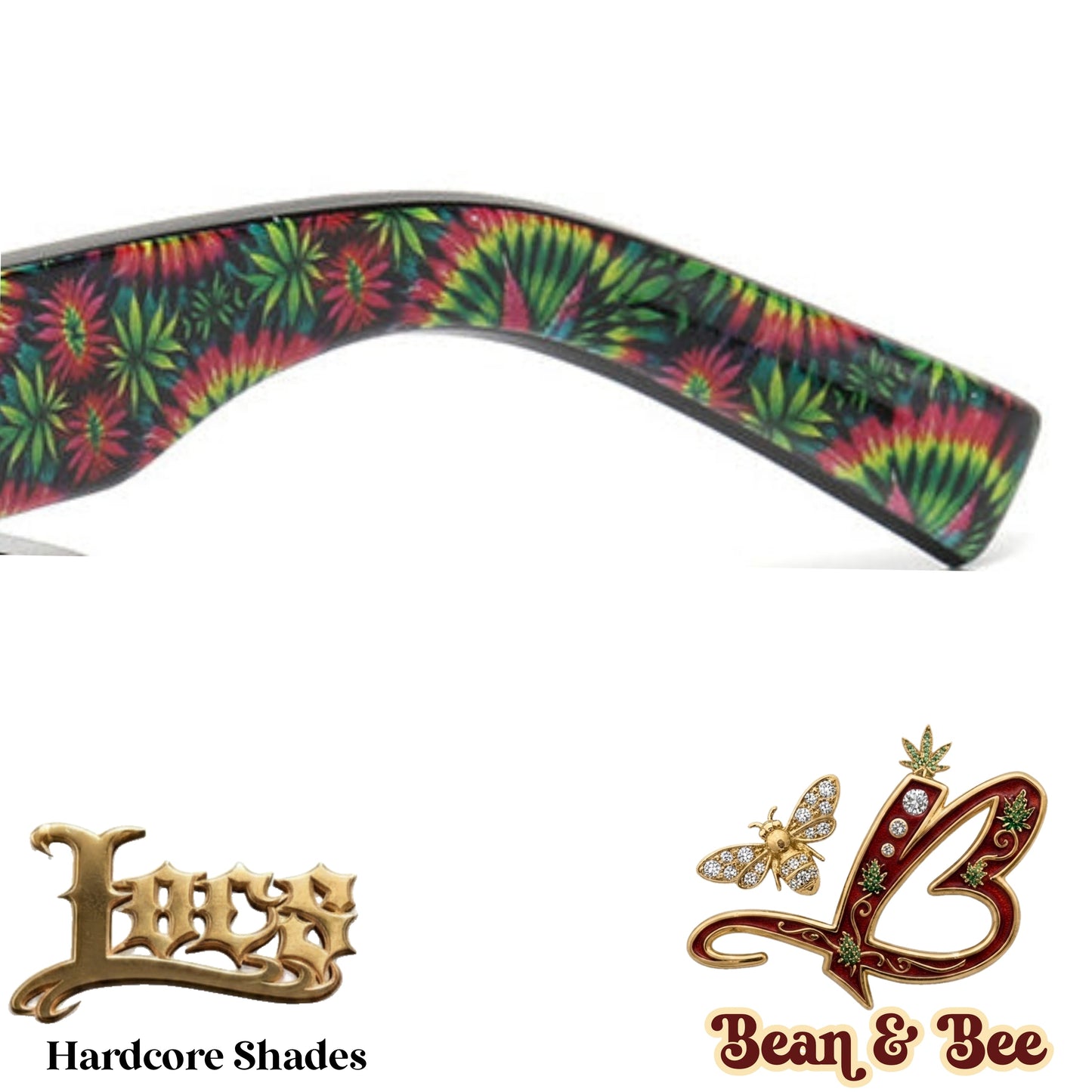 LOCS Midnight Toker Hardcore Shades – Thick Glossy Black Rectangle Sunglasses w/ Psychedelic Inner Temple Leaf Graphic & Gothic Logo Outer Temple OG Gangsta Cholo Biker Street OG Gangsta Modern Classic Style | Genuine Authentic Locs