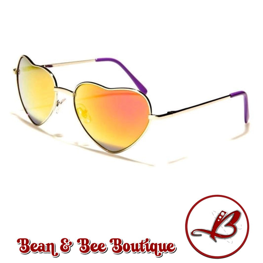 B&B Retro-Love Reflective Heart Shades Mirrored Heart Shaped Sunglasses for Women Oval Frame UV400 Protection Stylish Fashion Accessory