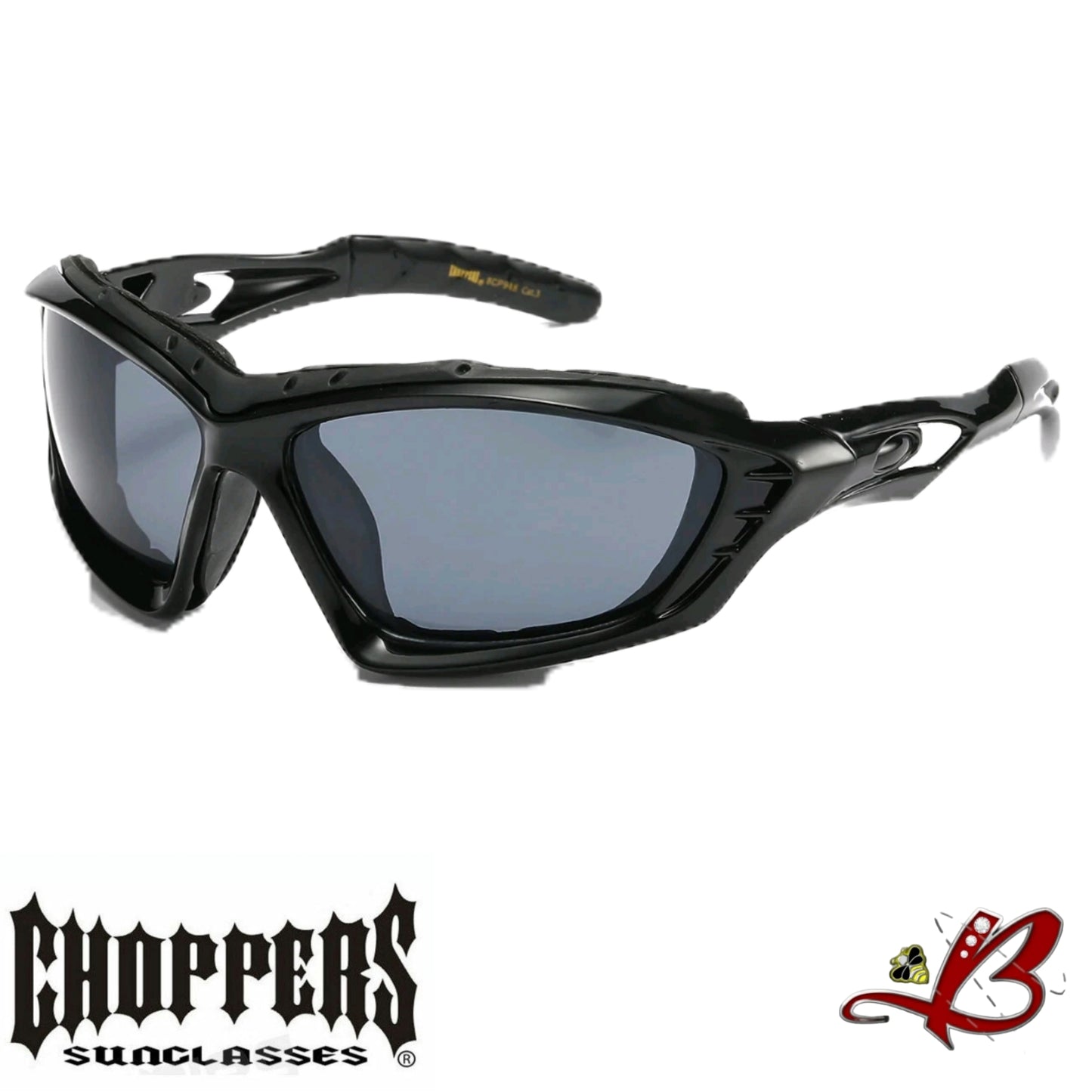 CHOPPERS Black Mesa Shades Large Wraparound Gloss Frame Finish Wind Impact Resistant Foam Padded Glasses Motorcycle Riding Sunglasses UV Protection Biker Ridaz Driving Cruiser Sunglasses | Genuine Authentic Original Choppers Brand Sunglasses
