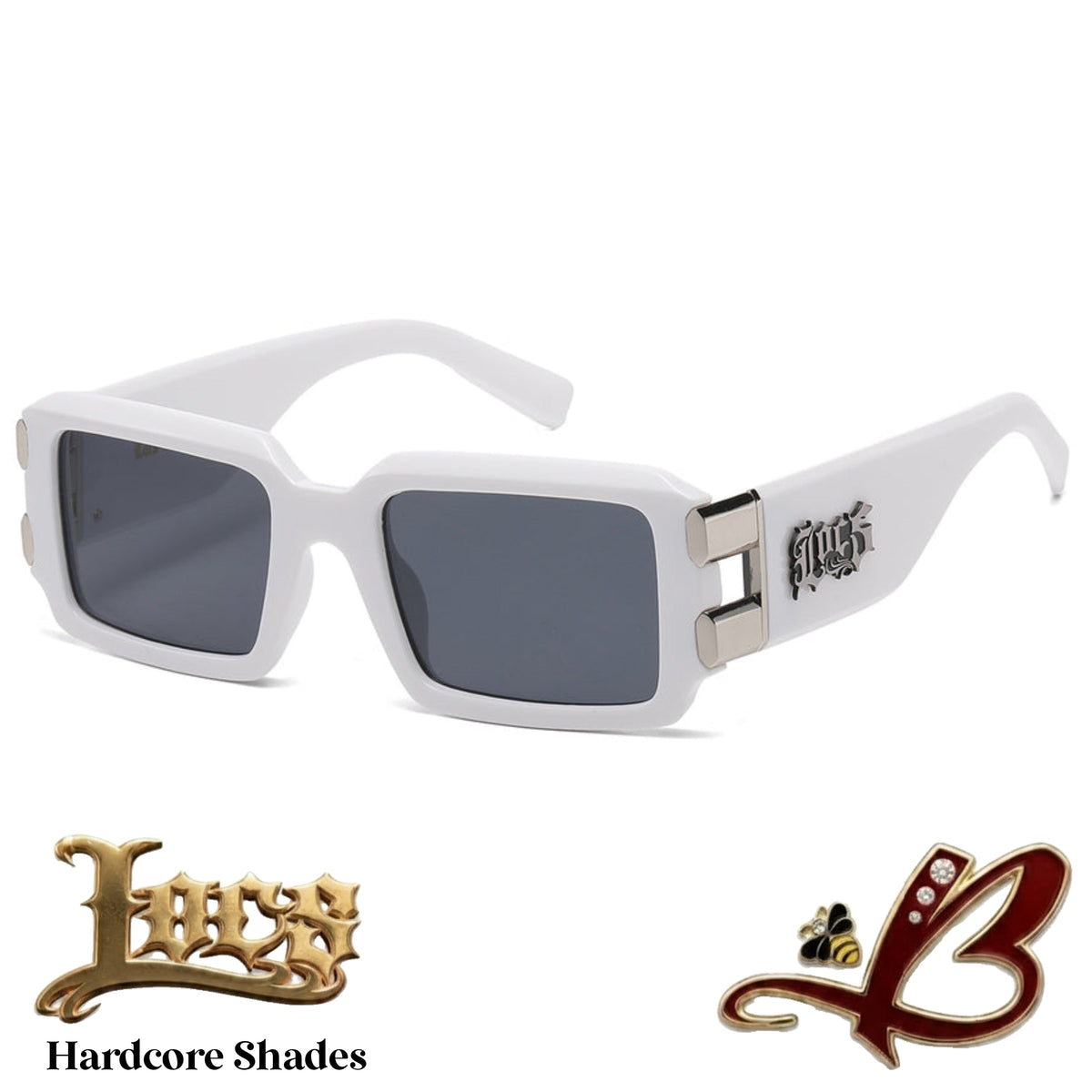 Locs Heavy Caliber Hardcore Shades – Thick Beveled Frame OG Gangster Lowrider Cholo Hip Hop Style Sunglasses with Metal Hinge Accents & Gothic Logo