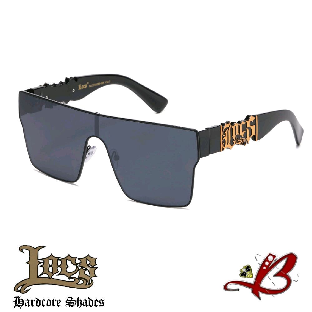 Locs Obsidian Eyes Hardcore Shades Unisex Flat Top Sunglasses Wire Frame Bold Y2K 18s Rectangle Shield Frame, Wide Oversized Sunglasses Retro Modern Hip Hop Style Logo Temple Detail | Original Authentic Genuine Locs Gafas De Sol