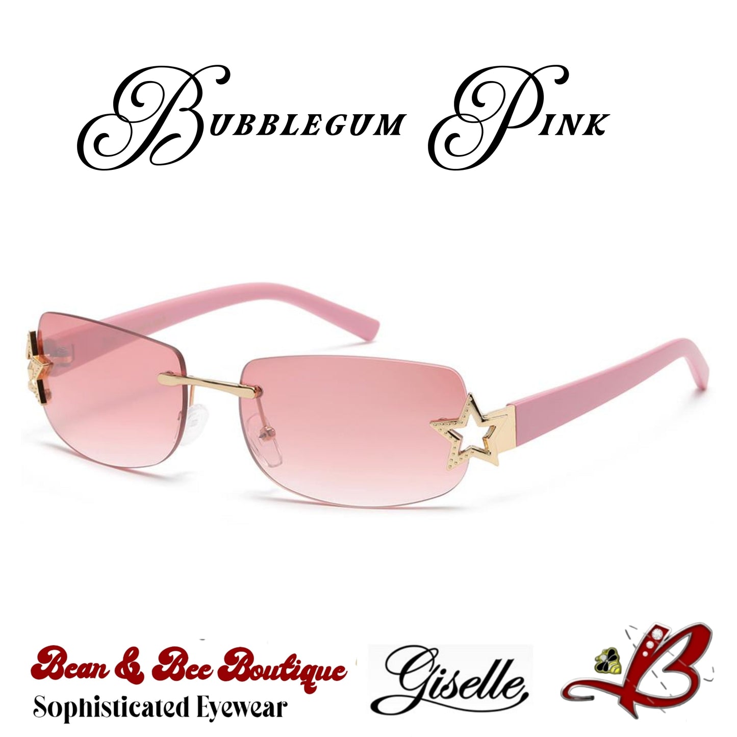 Giselle "Stargazer/Soñadora" Y2K Style Rimless Rectangular Sunglasses with Star Temple Accent in 6 Colorways Bean & Bee Boutique Sophisticated Eyewear TikTok Shop