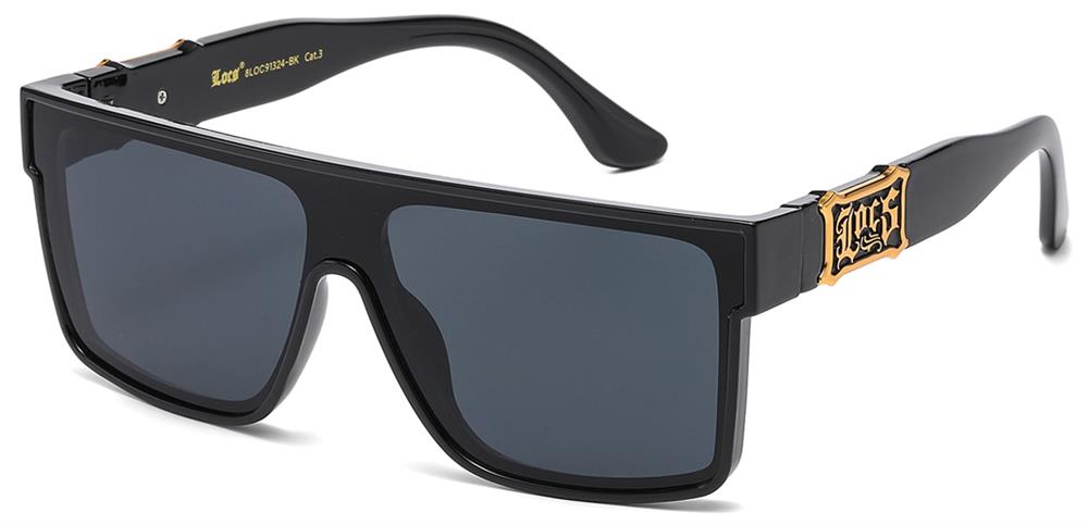 LOCS Gravedigger Hardcore Shades | New Syle Logo Design   Featuring the Iconic Gothic Metal Logo in Crypt Chrome (Silver) Tombstone Gold | Bold New Shield Frame Design – Genuine Authentic Locs Classic 8LOC91324-BK
